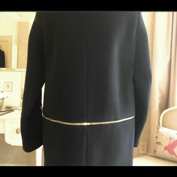 Sandro navy blue wool blend coat with zipper - Picture 6 of 13